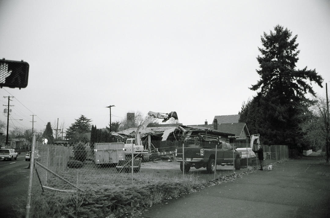 deconstruction of the closed gas station